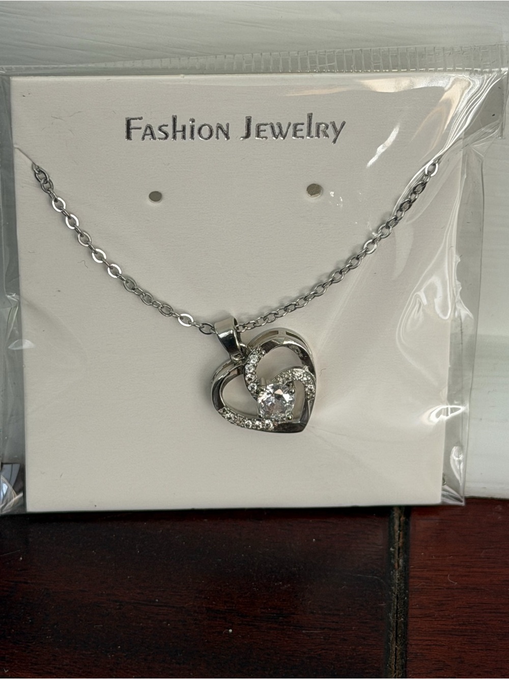 Fashion Jewelry Silver Heart Pendant Necklace with Sparkling Stone